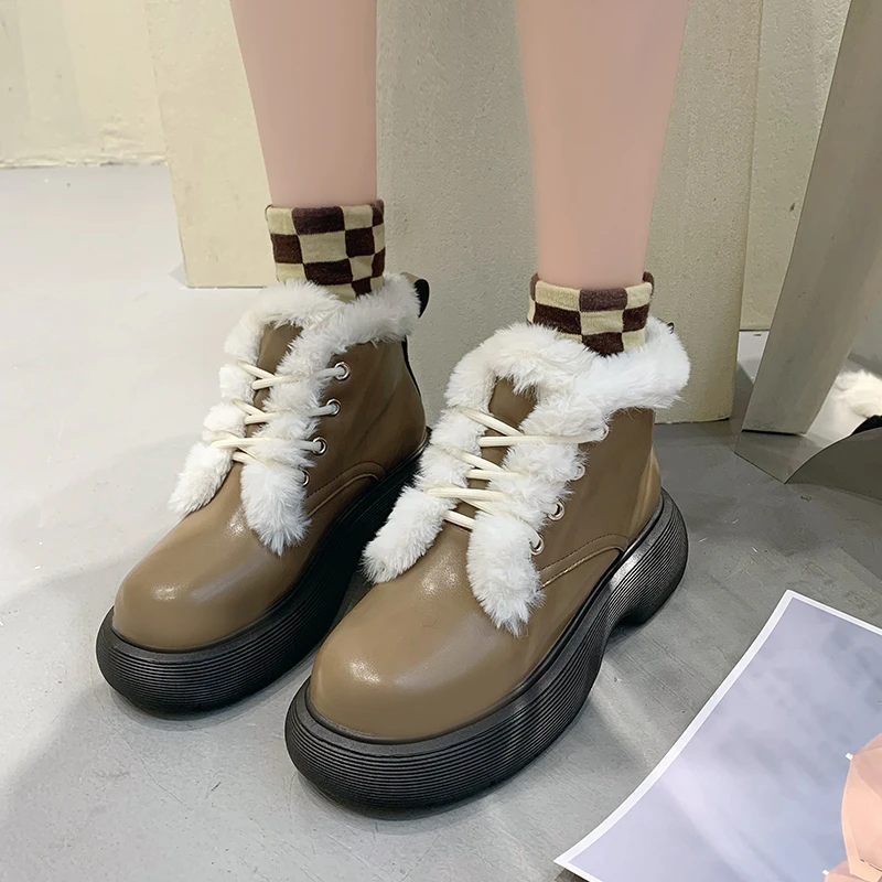 

2021 New Women's Snow Boots Lace-up Plush Warm Winter Boots Women Lace-up Fashion Ankle Boots Non-slip Casual Women's Boots