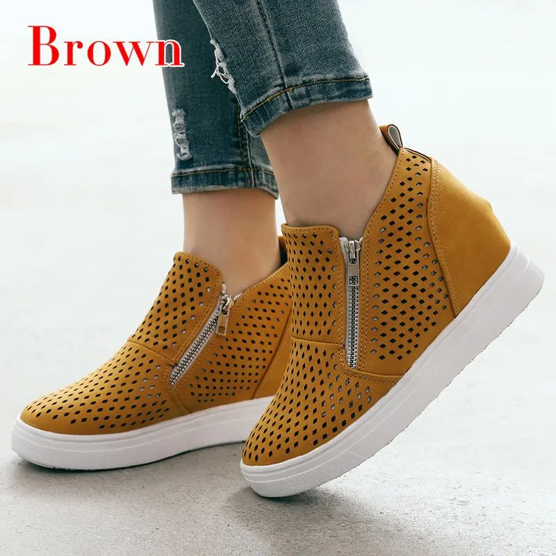 brown HEFLASHOR/; женская повседневная обувь из искусственной кожи; модные кроссовки на молнии сбоку; нескользящая подошва; женская обувь - Цвет: brown