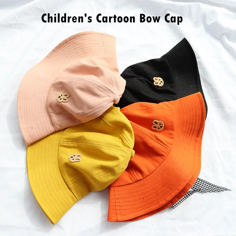 

Children Cartoon Rabbit Embroidered Square Bowknot Cotton Fisherman's Hat Cap Kids Baby Sun-Resistant Cap Free Shipping