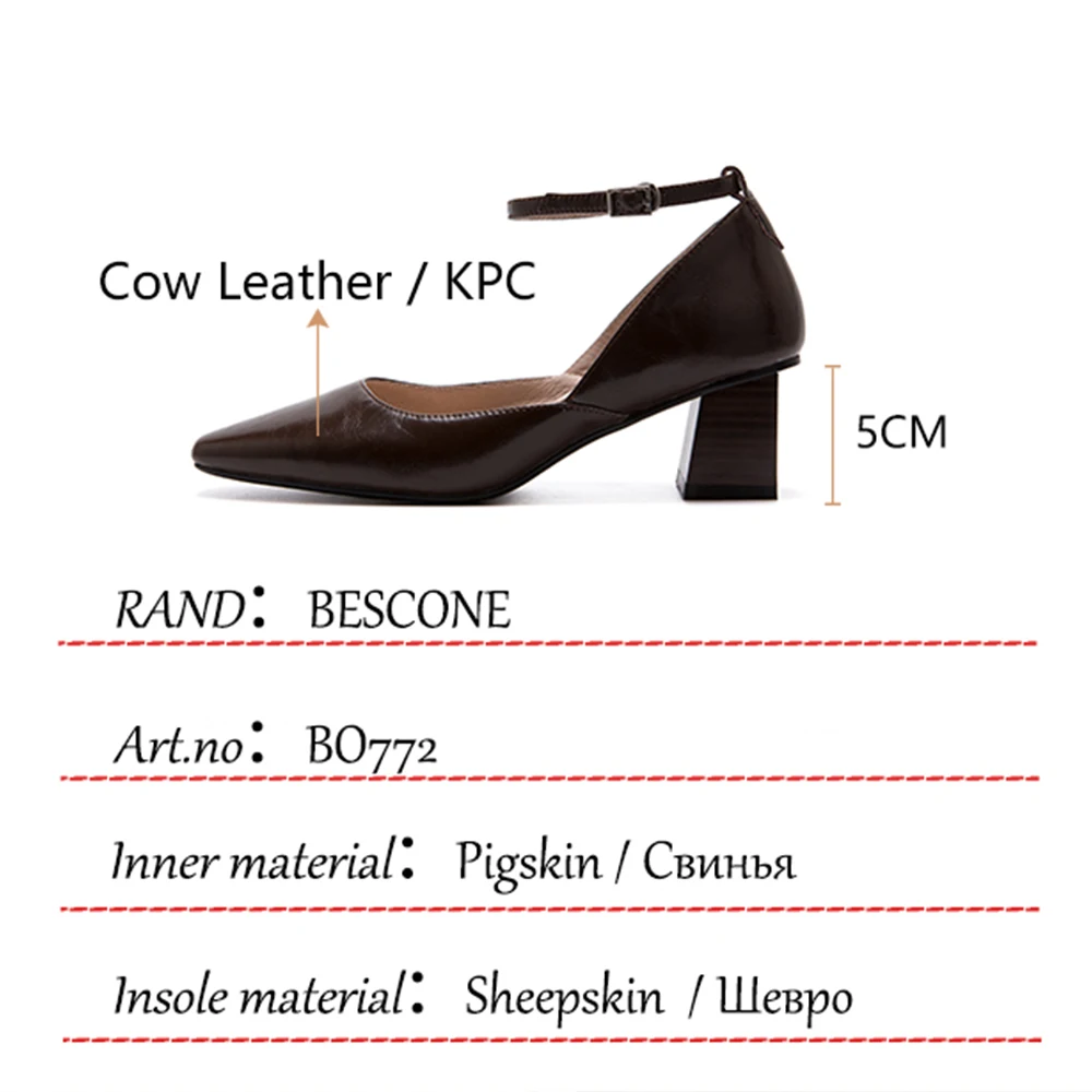 

SOPHITINA Elegant Women Pumps Yellow Buckle Strap Genuine Leather Handmade Female Shoes Thick Heel TPR Casual Lady Shoes BO772