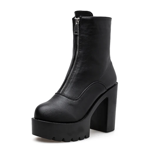 black shoes Gdgydh/ г.; Осенняя женская обувь; женские ботильоны на платформе с круглым носком; женские полусапожки на молнии на толстом каблуке; Прямая поставка - Цвет: black shoes
