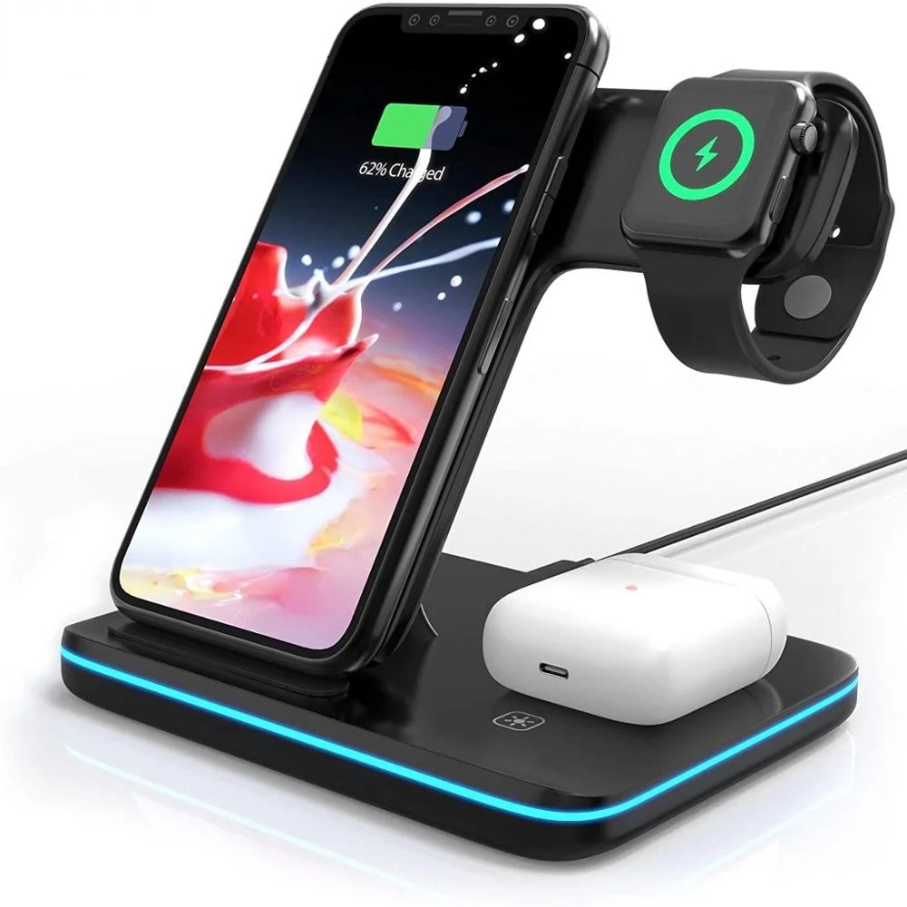 

Беспроводное зарядное устройство 3 в 1 Qi для Apple Watch 6 SE 5 4 Airpods Pro 15 Вт, док-станция для быстрой зарядки для iPhone 12 11 XS XR X 8