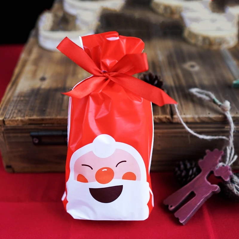 Red - santa claus 50/100p 23x15 см Рождественская пластиковая сумка на шнурке для конфет и печенья закуски день рождения Свадебный декор Подарочная сумка новогодние подарки - Цвет: Red - santa claus