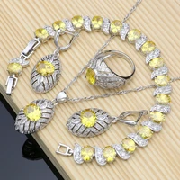 925 silver jewelry sets yellow zircon stones white crystal for women wedding earringspendantringsbraceletnecklace set dubai