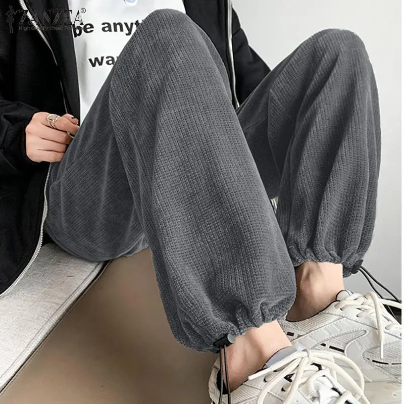 

Casual High Waist Long Pantalones ZANZEA Women Solid Pants Spring Autumn Baggy Straight Trousers Female Ovesized Knitted Palazzo