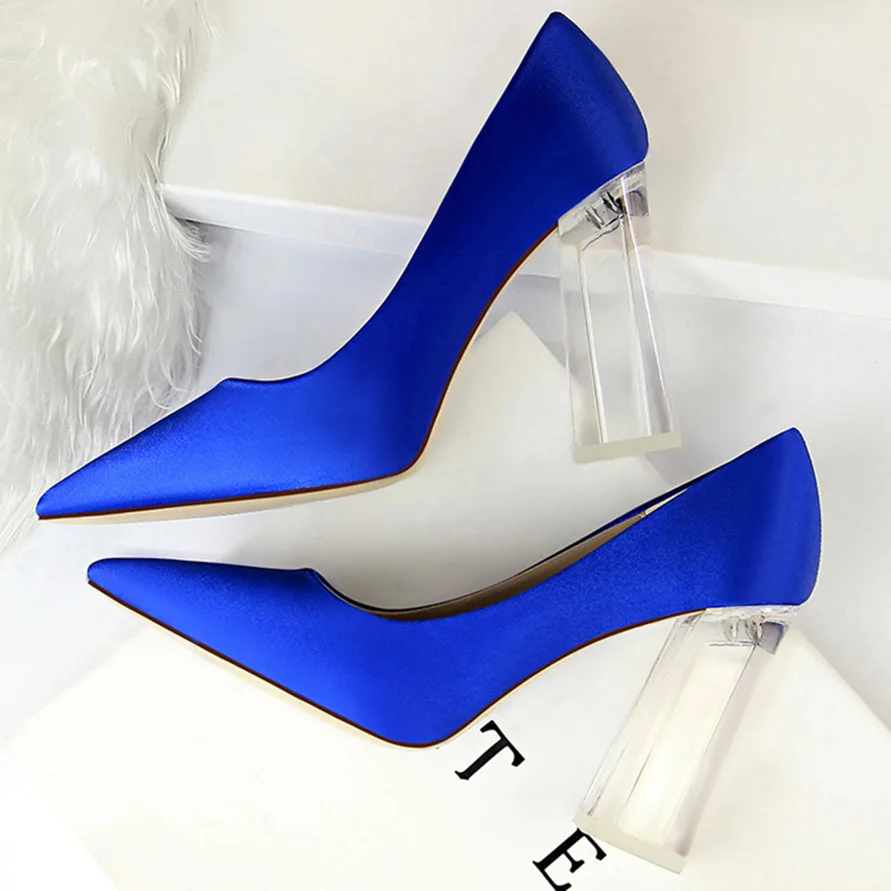 Женские туфли на высоком каблуке 10 см зеленые Сатиновые лодочки желтые синие