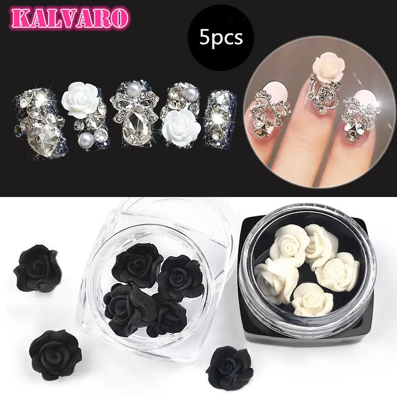 3D 5 шт/партия белая черная роза цветок дизайн ногтей украшения мягкие