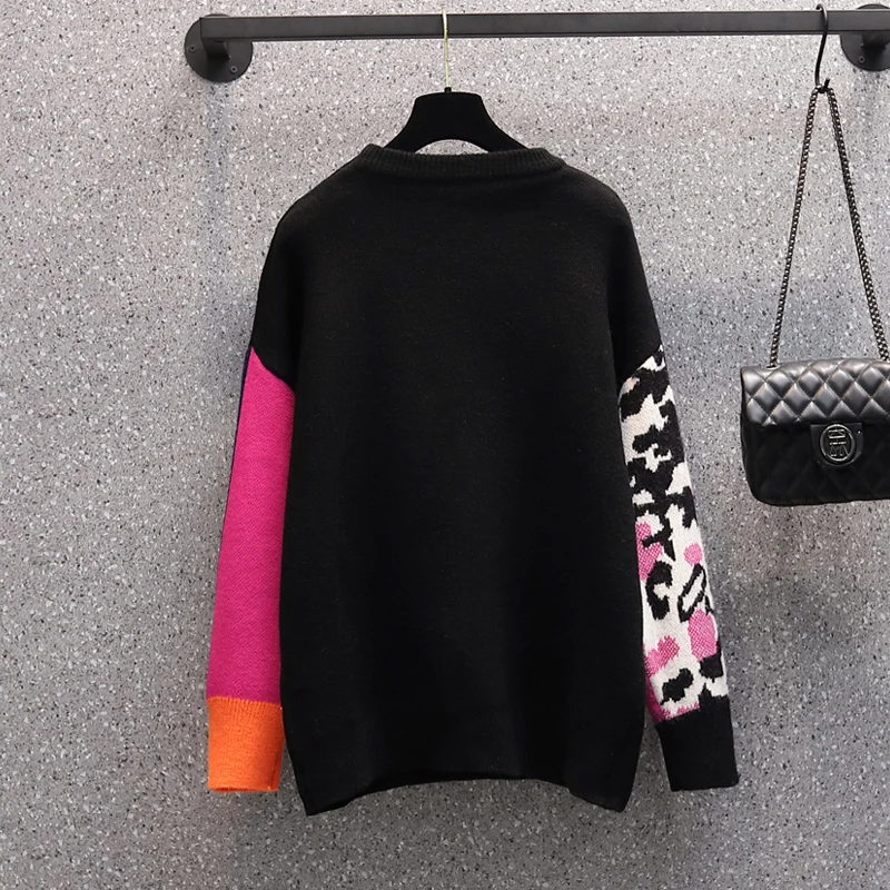 QING MO Spring Autumn Large Size Pullover Sweater Women Beaded Sequin Stitching 2022 New Color Contrast Knitted ZWL571 | Женская одежда