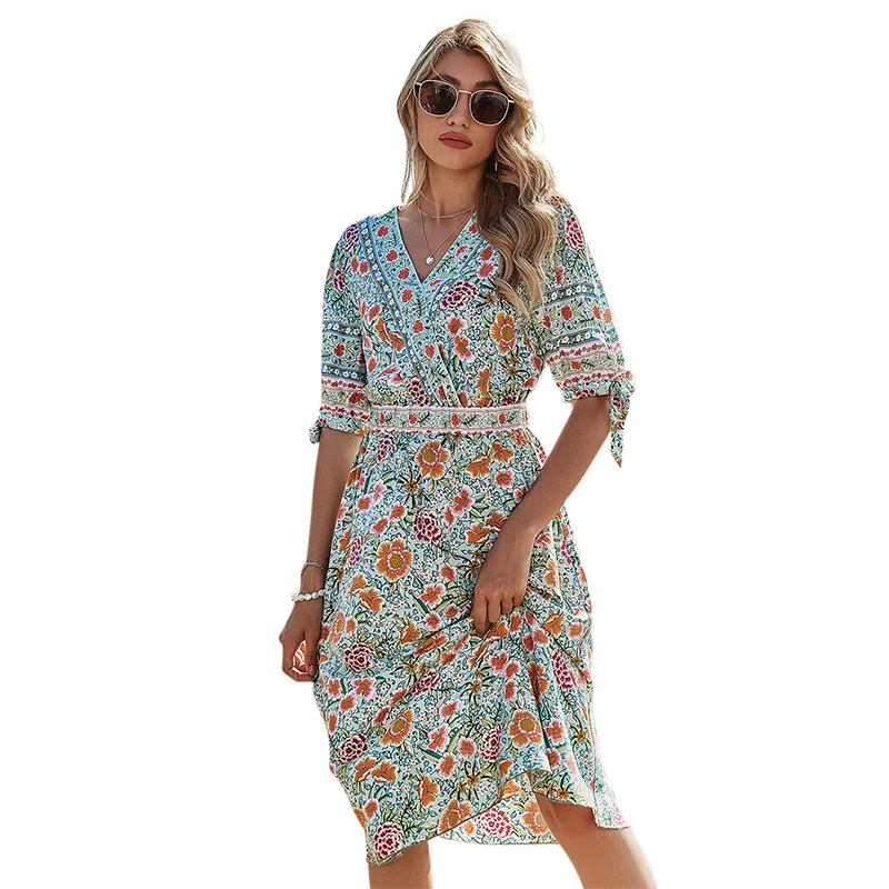 

Holiday style long floral dress female spring 2021 new product European and American women's a-line skirt