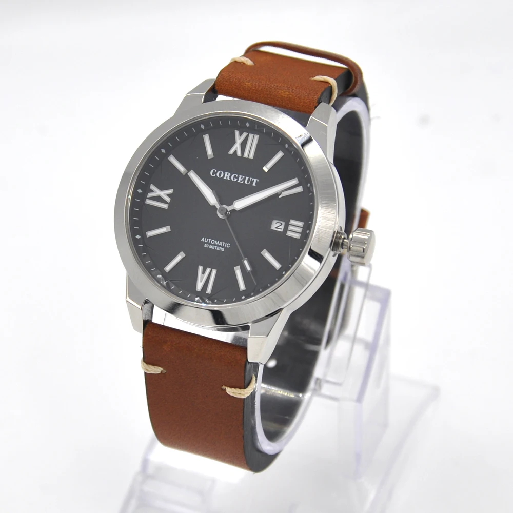 Мужской черный циферблат с сапфировым стеклом 41 мм|Мужские механические часы| |