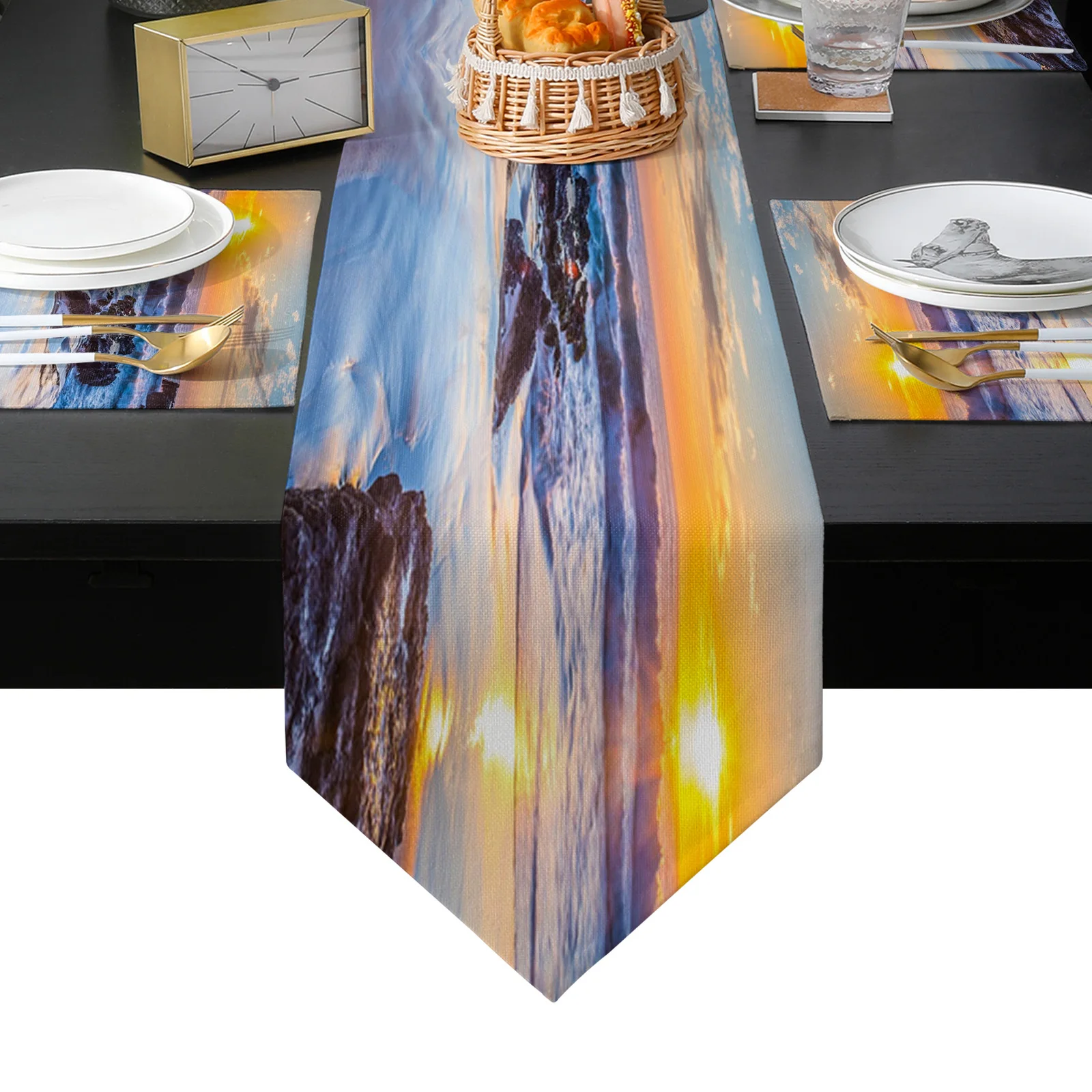 

Beach Sunset Ocean Table Runner Placemats Set Country Wedding Table Art Decoration for Kitchen Home Dining Holiday