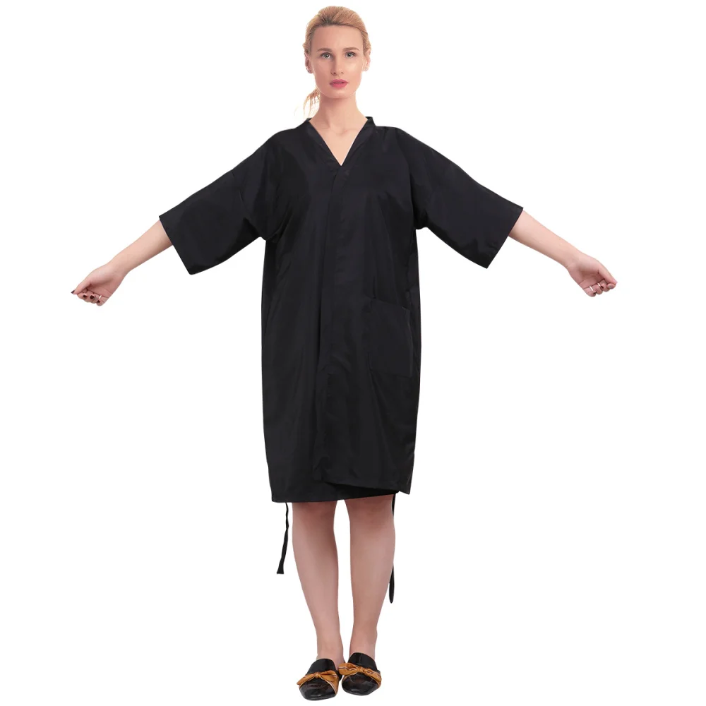 

Lurrose Waterproof Salon Client Gown Robe Professional V Neck SPA Hotel Barber Guest Clothes Hairdressing Cape (Black)