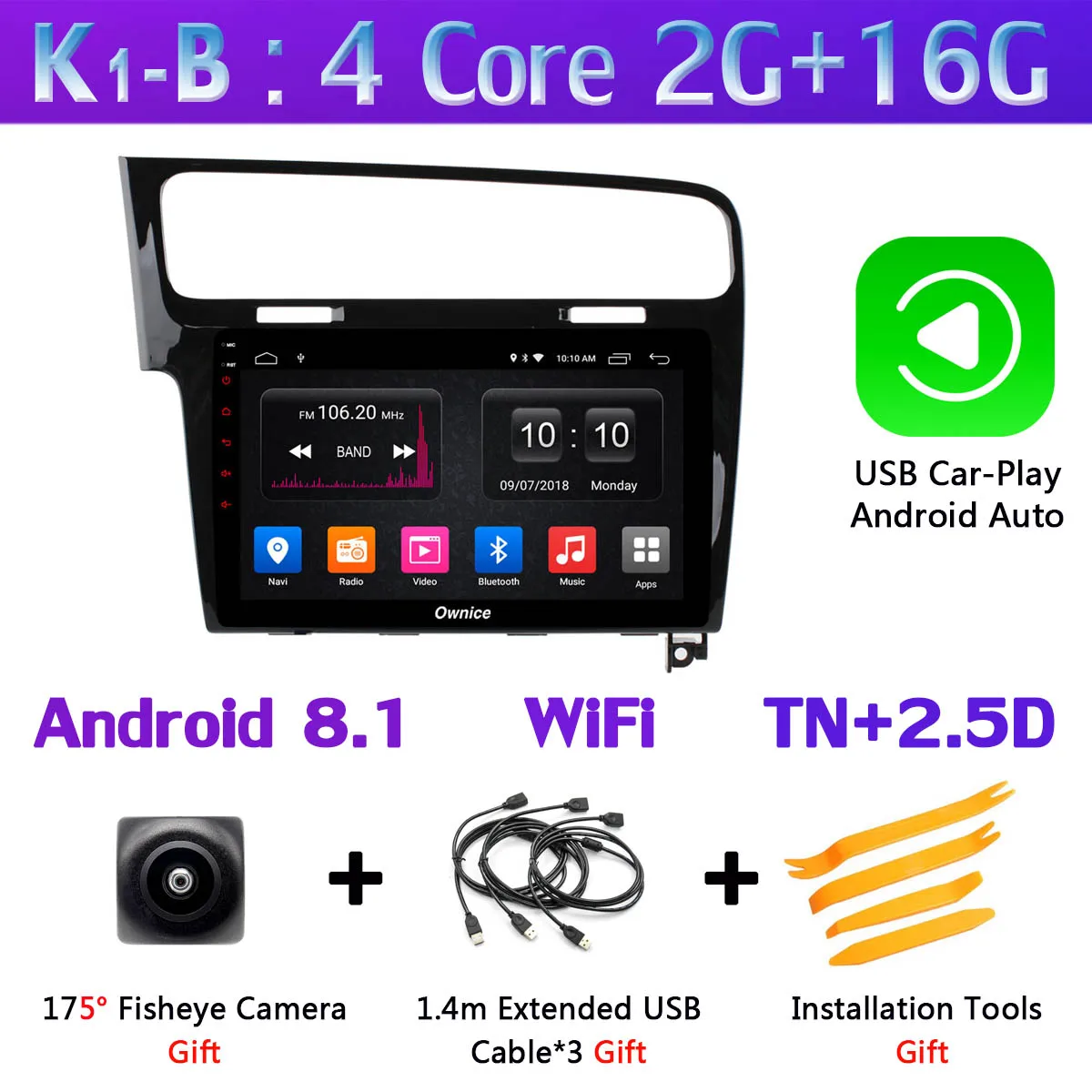 Панорамная камера 360 ° 4G LTE Android 9,0 4G+ 64G DSP CarPlay Автомобильный плеер для Volkswagen Golf 7 MK7 2013- gps радио - Цвет: K1-B-CarPlay