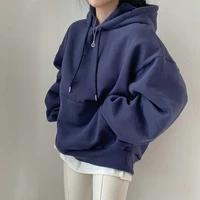 women korean style hoodies zip up harajuku oversized solid pocket hooded sweatshirts autumn long sleeve loose baseball jacket