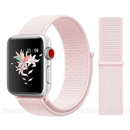 Color18 Pearl Pink Ремешок для наручных часов Apple Watch Series 5/4/3/2/1 38 мм 42 мм мягкий нейлон в едином положении во время занятий легкой атлетикой, correa, дышащая поверхность спортивные петли для наручных часов iwatch, 5 4 40 мм 44 мм - Цвет ремешка: Color18 Pearl Pink