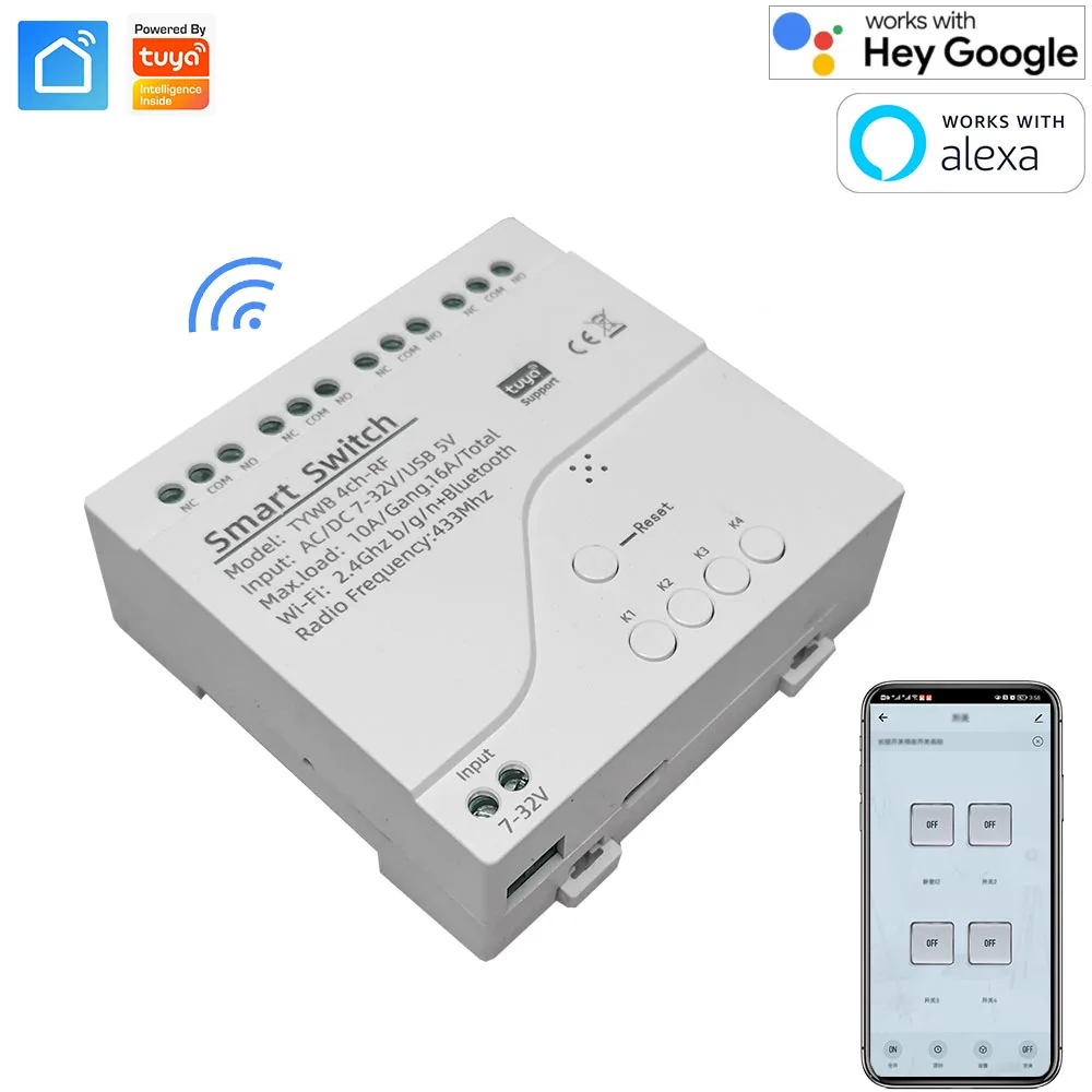 Tanie Tuya WiFi Bezprzewodowy 4 Kanały Inteligentny Przełącznik Moduł Inching Blokada 433 Kontroler, DIY Garaż Drzwi, Współpracuje Z Alexa Google Domu Kup Tuya WiFi Bezprzewodowy 4 Kanały Inteligentny Przełącznik Moduł Inching Blokada 433 Kontroler, DIY Garaż Drzwi, Współpracuje Z Alexa Google Domu