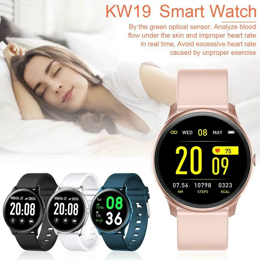 KW19 женские Смарт часы с пульсометром кислородом и кровью фитнес трекер Bluetooth