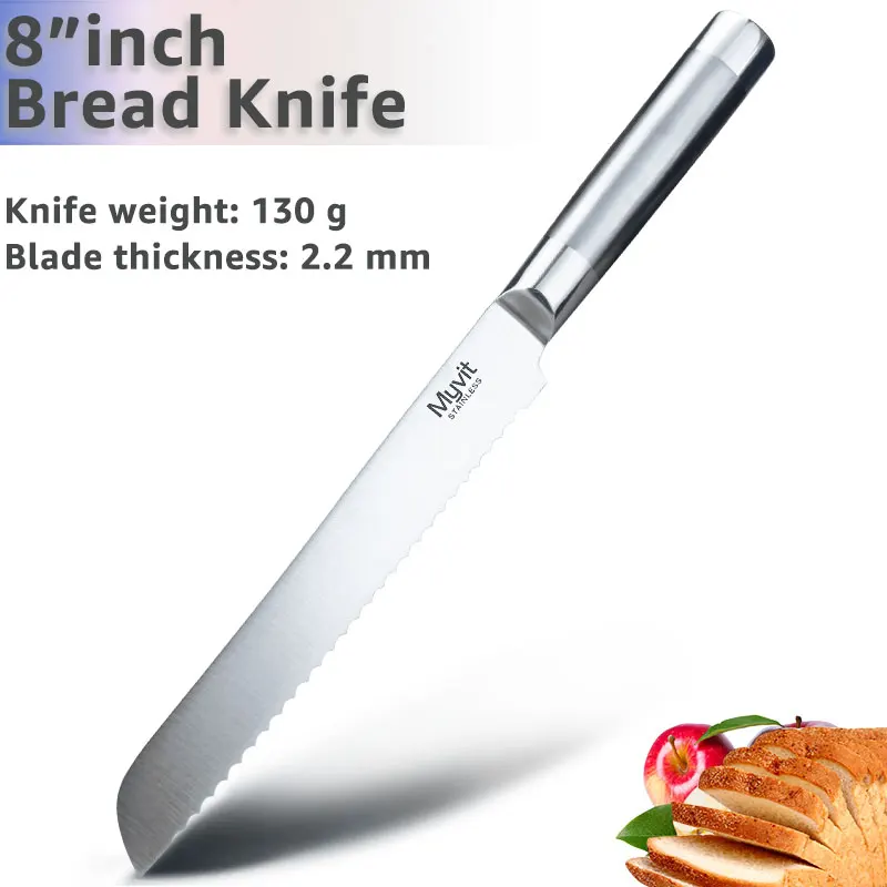 Bread knife Кухонный нож шеф-повара для нарезки хлеба Santoku, нож для очистки овощей, ножи из нержавеющей стали, 8, 7, 5, 3,5 дюймов, Высокоуглеродистый 5Cr15, инструмент для приготовления пищи - Цвет: Bread knife