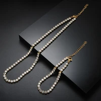 luxury 316l stainless steel cubic zirconia choker necklace fashion rhinestone bracelet for women wedding jewelry set gift