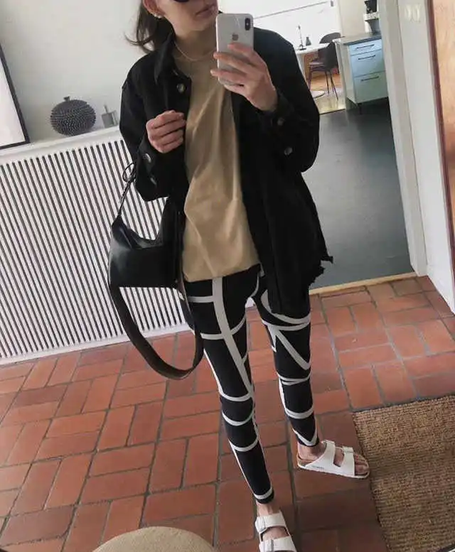 

Elf 2021 Newest Woman Leon leggings negative monogram geometric printed Skinny Trousers