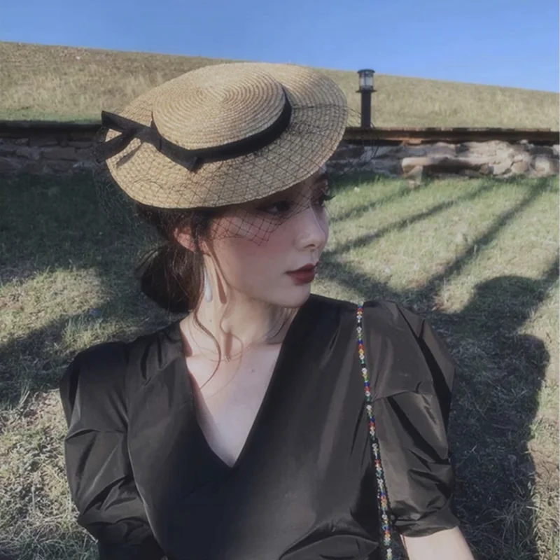 Модные женские соломенные головные уборы аксессуары вуалетки для женщин с