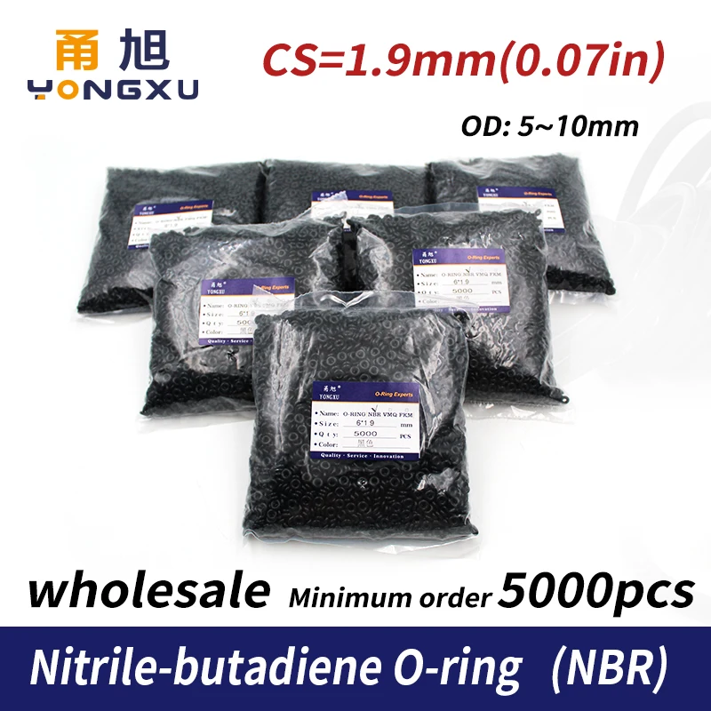 CS1.9mm 5000PC/bag wholesale Black NBR Sealing O-Ring OD5/5.5/6/6.5/7/8/8.5/9/10mm O Ring Seal Rubber Gasket Oil Ring waterproof