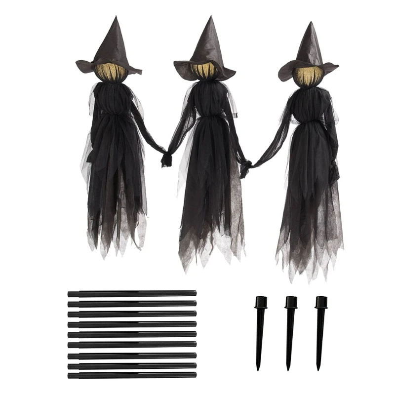 

F2TE Halloween Decorations Outdoor Large Light Up Holding Hands Screaming Witches Scary Decor for Home Outside Yard Lawn Garden