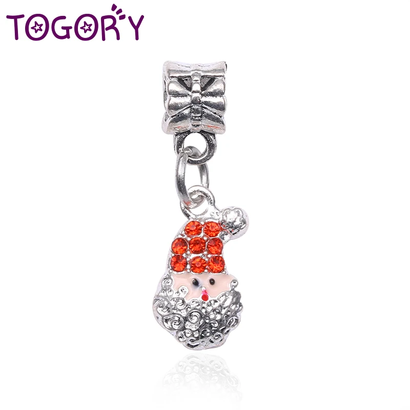 TOGORY 2 шт./лот Серебряный Цвет Санта Клаус Шарм Европейский горный хрусталь бусины