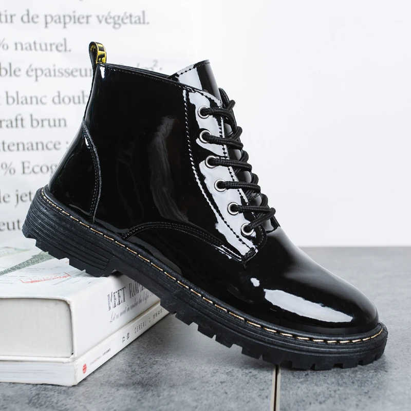 

Men's Black British Boots ,Shiny Leather Shoes,Work Shoes,Outdoor Casual Shoes,Hiking Shoes,Size 39-44