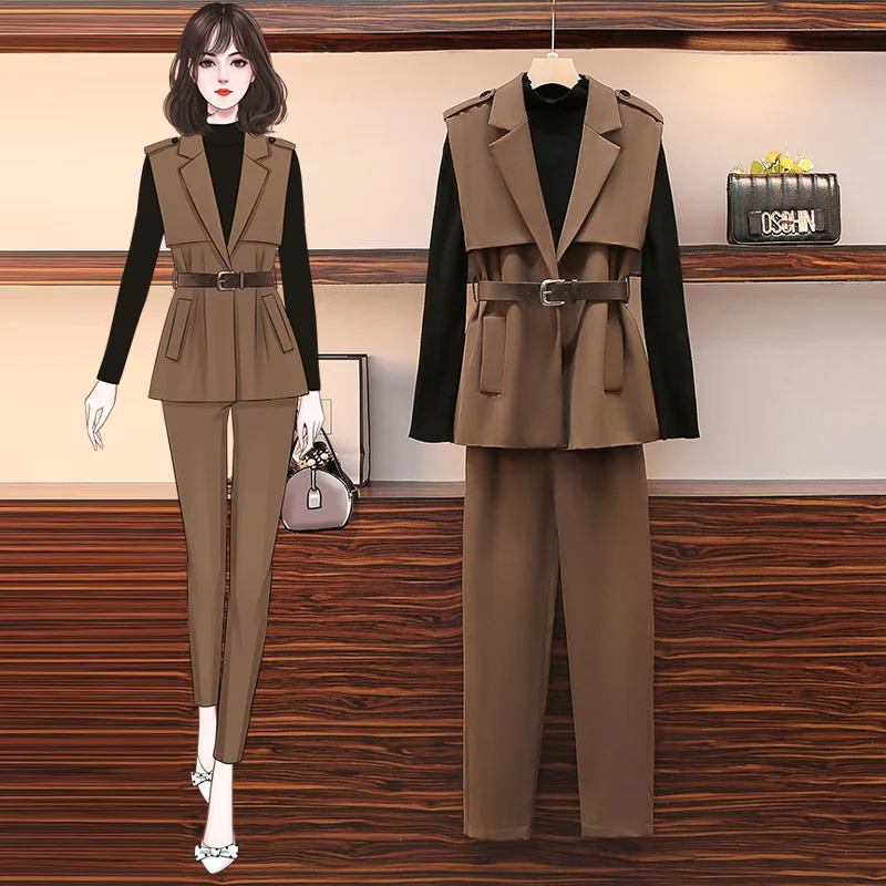 Женский Асимметричный комплект из 3 предметов жилет и брюки однотонный топ