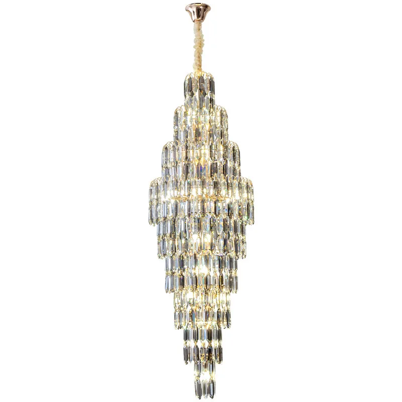 

E14 Smoke Grey&Clear Crystal Iron Postmodern Long Chandelier Light Lampen Lustre Suspension Luminaire For Hotel Duplex Buliding