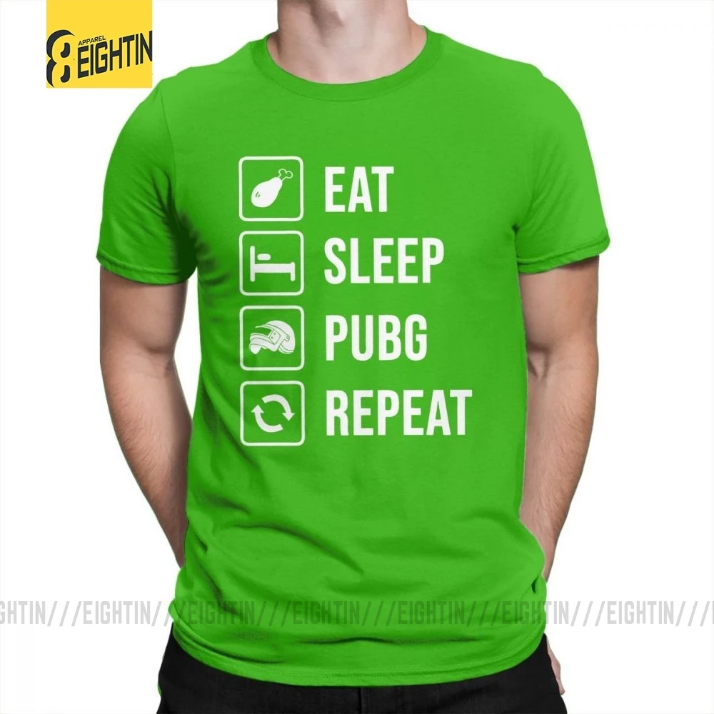 Зеленый Футболка с надписью «Eat Sleep PUBG Repeat», победитель, Куриный Ужин, короткий рукав, высокое качество, хлопок, футболка, одежда, мужские топы размера плюс - Цвет: Зеленый