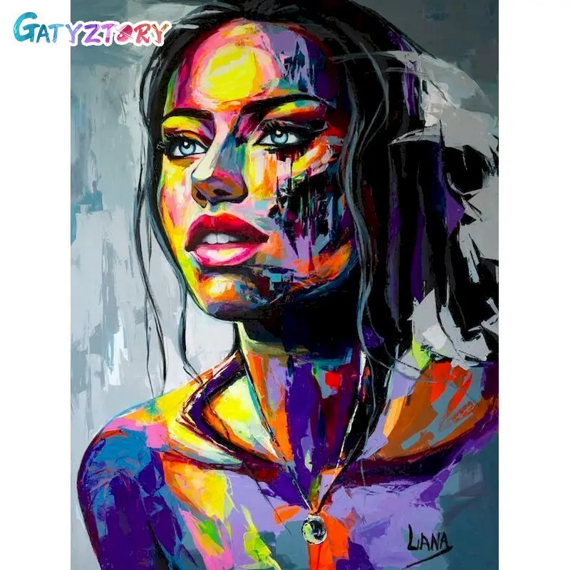 

GATYZTORY 60x75cm Frame DIY Painting By Numbers Acrylic Colorful Woman Hand Painted Oil Paint By Numbers Figure Home Decor Art