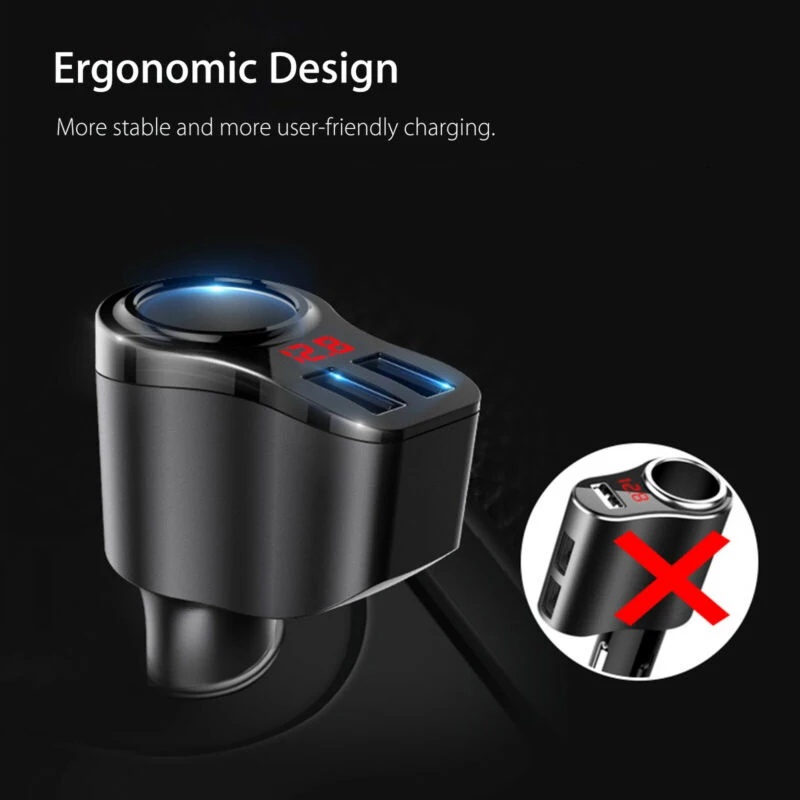 

Cigarette Lighter Socket Car Charger Dual USB Port Splitter 12V-24V Socket Power Cigarette Lighter Outlet For IPhone Android