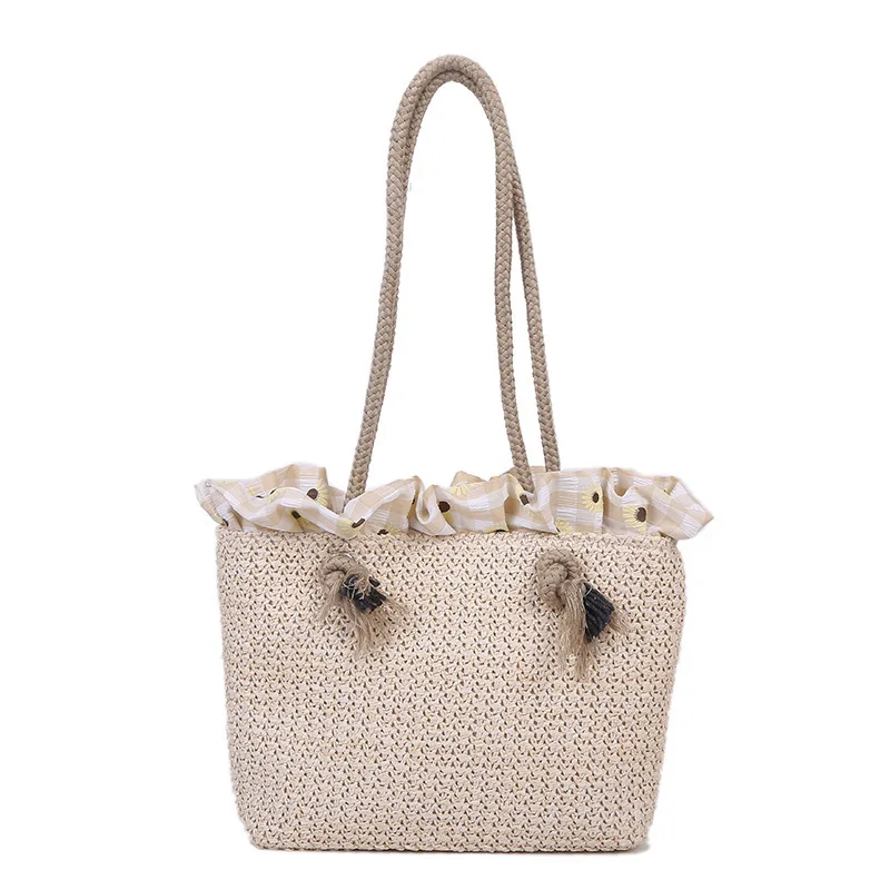 

OLUOLIN Women Straw Beach Bag Fashion Canvas Shoulder Handbags Vacation Shoulder Crossbody Bags Clutch Casual Tote Bag