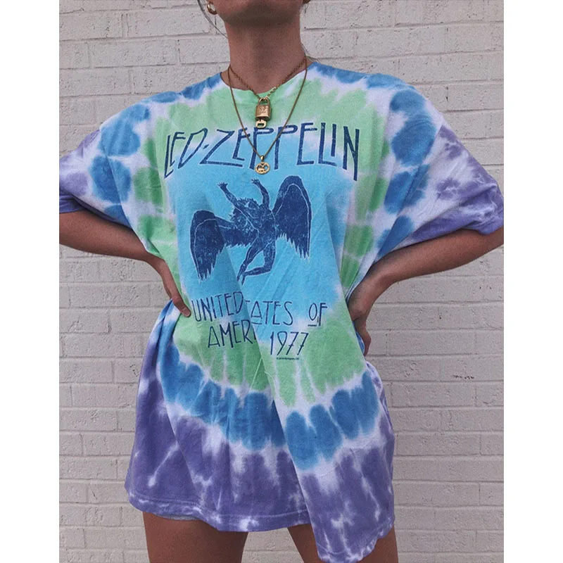 

Футболка женская с принтом надписи Tie-dye Angel, винтажный Свободный укороченный топ с круглым вырезом и коротким рукавом, Повседневная Уличная ...