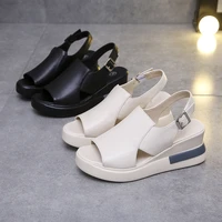 black platform sandals 2021 summer sale of womens shoes med high heels open toe clogs wedge suit female beige muffins shoe espa