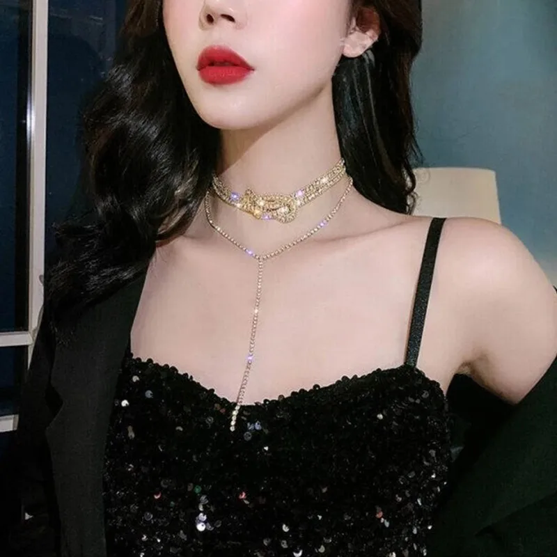 

ARLIE Gold Color Button Full Choker Necklaces for Women Bijoux Long Crystal Pendant Necklace Statement Jewelry