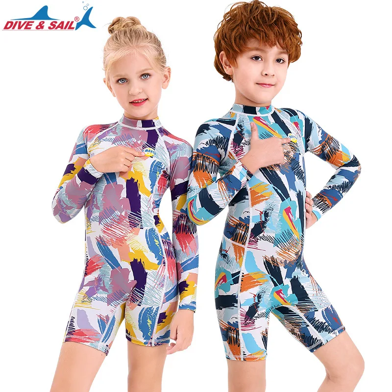 

Girls' colorful graffiti diving swimsuit, diving suit, boy's long-sleeved swimsuit, rafting jellyfish suit, children's swimsuit