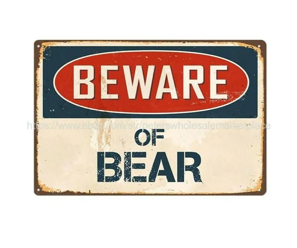 

beware of bear metal tin sign home kitchen art sale