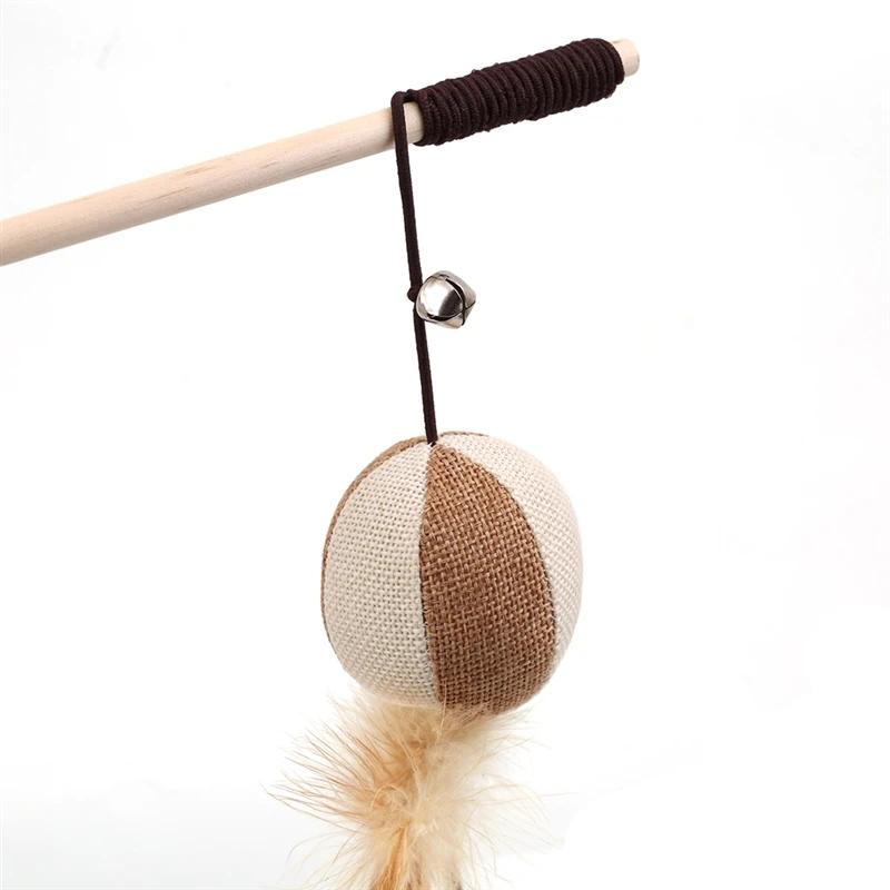 

Cartoon Pet Cat Teaser Toys Feather Wood Rod Mouse Toy With Mini Bell Cat Catcher Teaser Wooden Stick Cat Interactive Toys