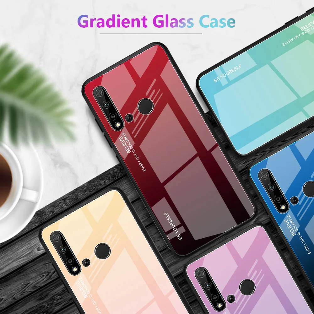 Градиентный чехол из закаленного стекла для huawei P20 P30 Nova 3i 4 5i mate 20 Y6 Prime Y7 Pro на Honor 8X