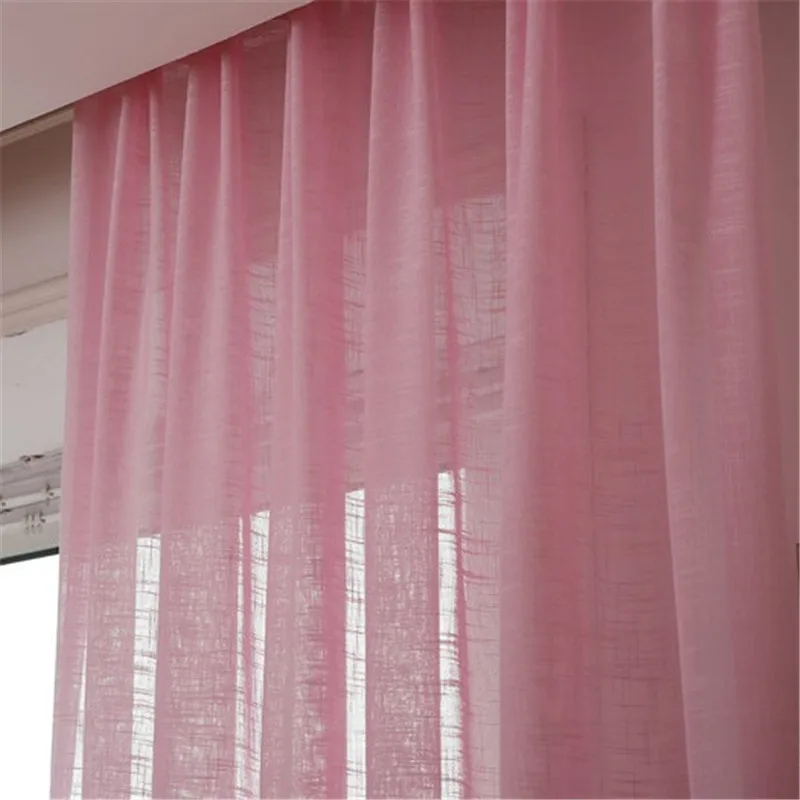 Pink Voile tulle Плотный Хлопок, лен, тюль, занавески, декоративные, для отеля, современные, модные, европейские, отвесные, белые, синие, розовые, желтые, кофейные, WP342* 30 - Цвет: Pink Voile tulle