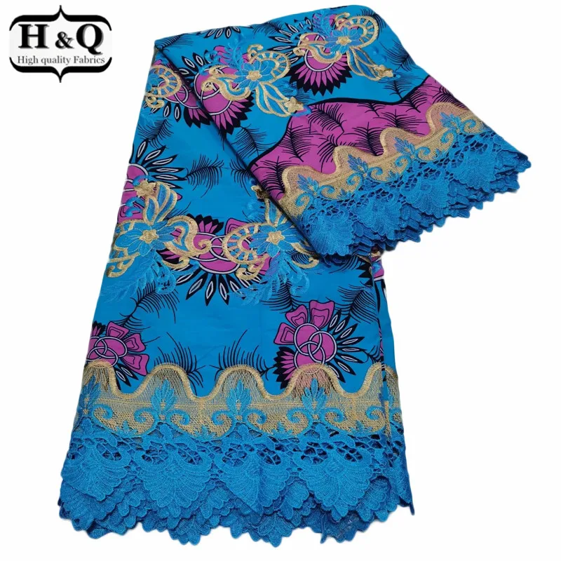 

H&Q fashion nigerian guipure lace african wax fabric high quality embroidery 100% cotton fabrics 6 yards/piece for dress W0915
