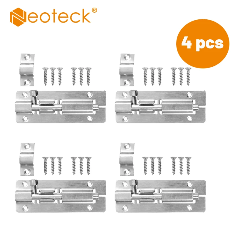 Neoteck 4 Pcs Inch/ 8 Inch Tower Bolt With Screws Stainless Steel Lock Latch Catch Slide Security Door Barrel For |