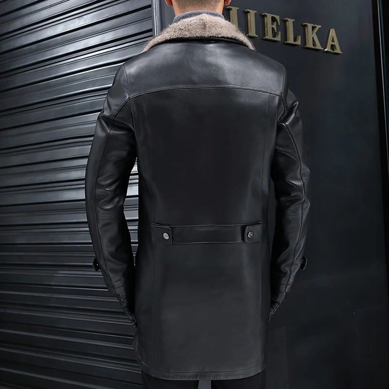 

Men Leather Genuine Winter Down Coat Real Mink Fur Collar Coats Plus Size 5XL Jacket Jaqueta De Couro 18828 ZL382
