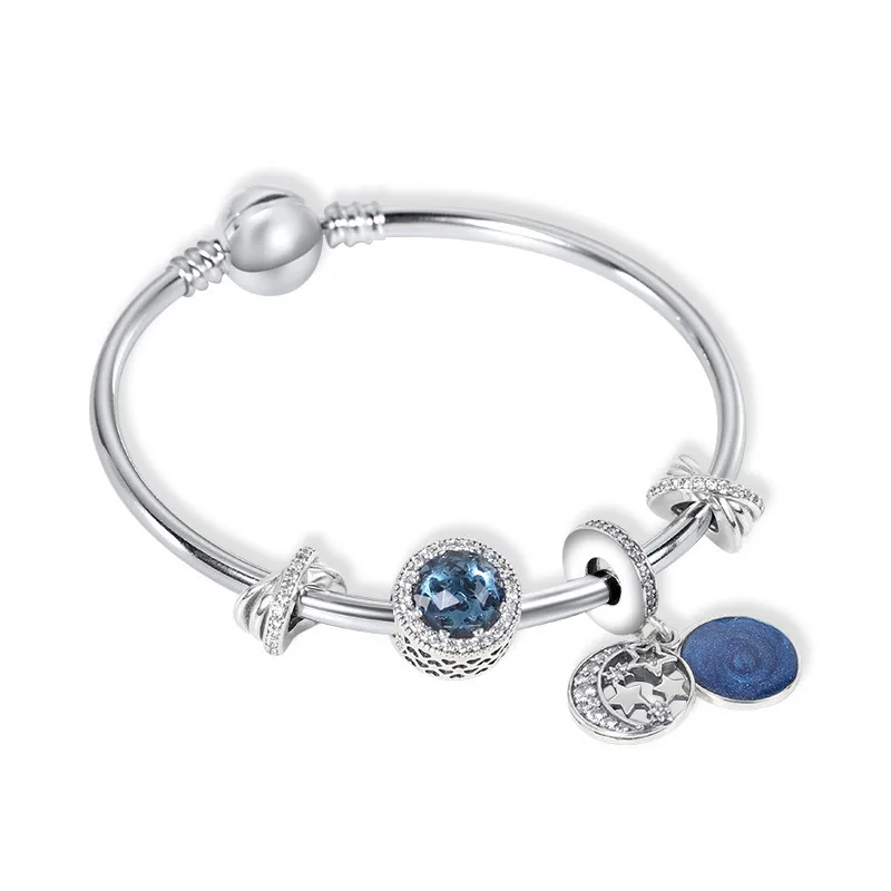 

Hot Original Silver Shiny Sky Ocean Blue Bead fit Pandora Charms Silver 925 Beads Bracelet for Women DIY Fashion Jewelry