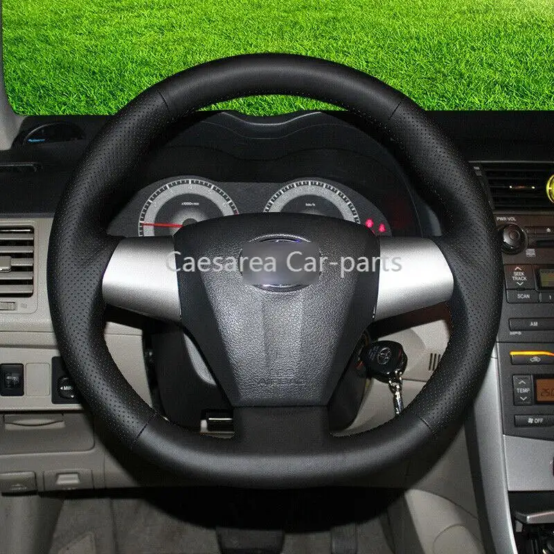 

Custom-made Hand-stitch Black leather Steering Wheel Covers For Toyota Corolla