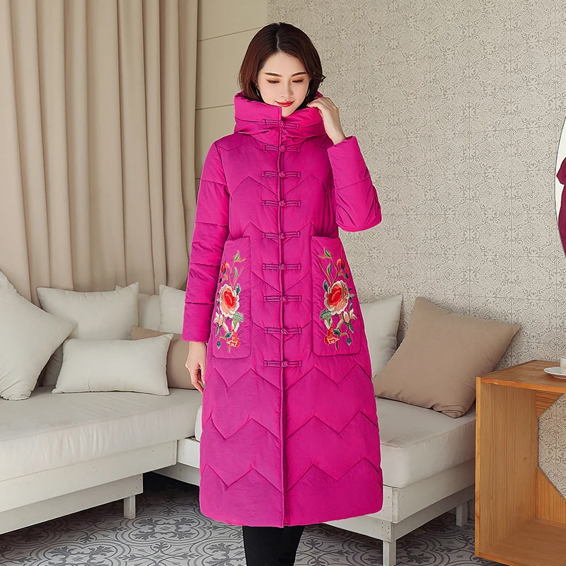 High Quality Winter Jacket Women Parkas Warm Thicken Chinese Style Retro Ladies Outwear Coat Female Hooded Long Parka Overcoat