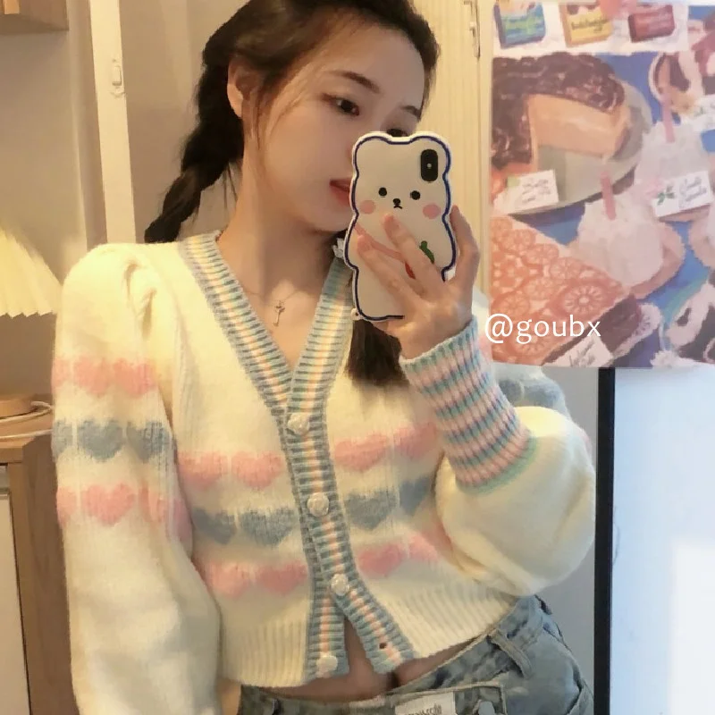 

Женский кардиган с длинным рукавом, свободный нежный японский кардиган с V-образным вырезом, осень 2021